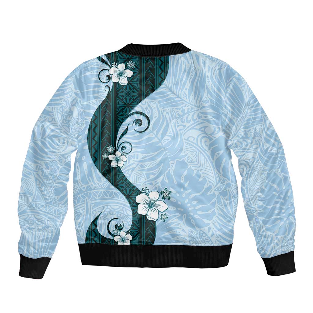 Polynesia Hibiscus Sleeve Zip Bomber Jacket Sky Blue Curve Motif LT05 - Polynesian Pride