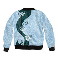 Polynesia Hibiscus Sleeve Zip Bomber Jacket Sky Blue Curve Motif LT05 - Polynesian Pride