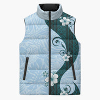 Polynesia Hibiscus Sleeveless Puffer Jacket Sky Blue Curve Motif LT05 Unisex Blue - Polynesian Pride