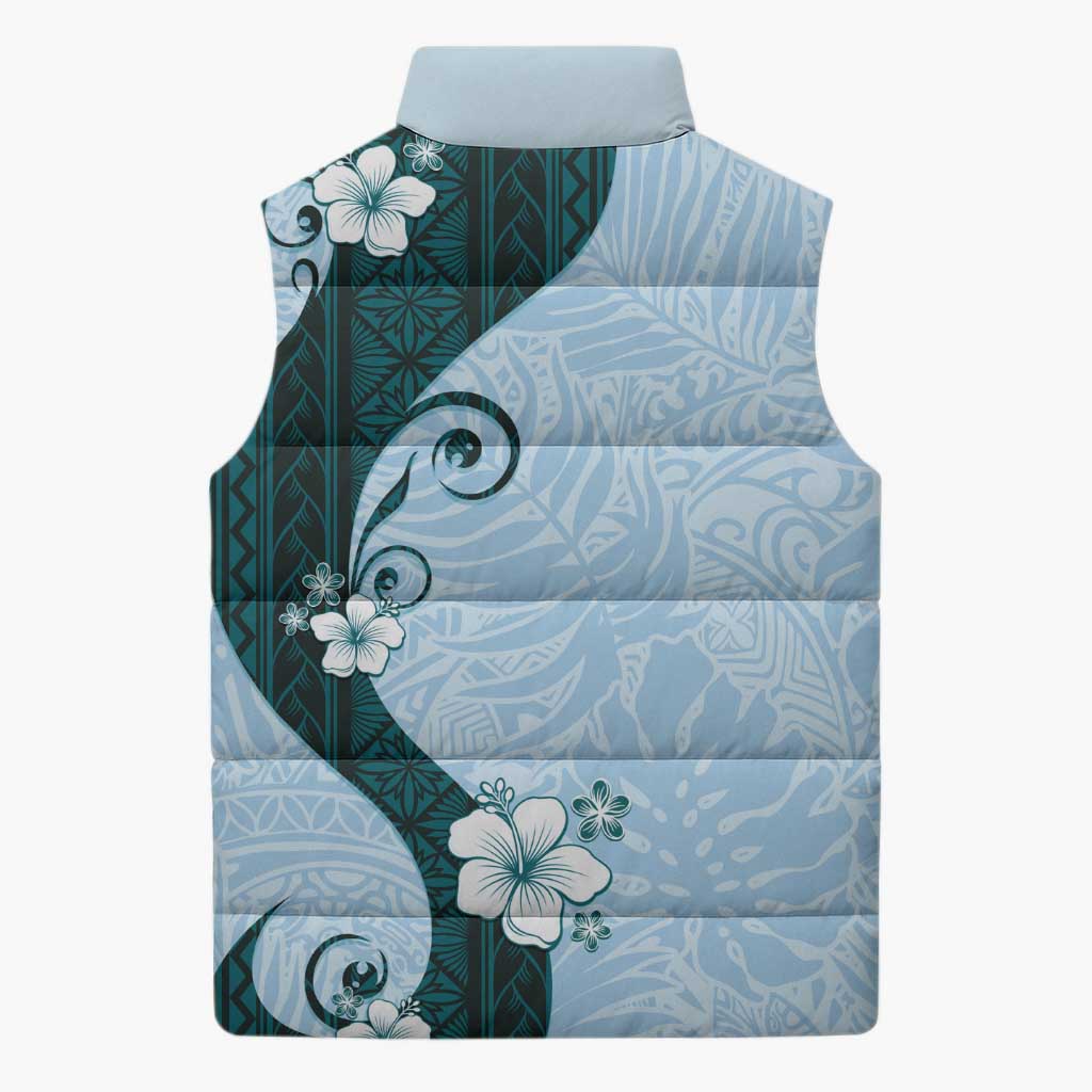 Polynesia Hibiscus Sleeveless Puffer Jacket Sky Blue Curve Motif LT05 - Polynesian Pride