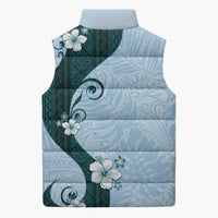 Polynesia Hibiscus Sleeveless Puffer Jacket Sky Blue Curve Motif LT05 - Polynesian Pride