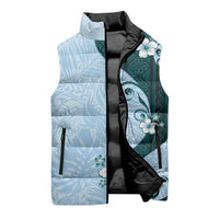 Polynesia Hibiscus Sleeveless Puffer Jacket Sky Blue Curve Motif LT05 - Polynesian Pride