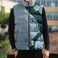 Polynesia Hibiscus Sleeveless Puffer Jacket Sky Blue Curve Motif LT05 - Polynesian Pride