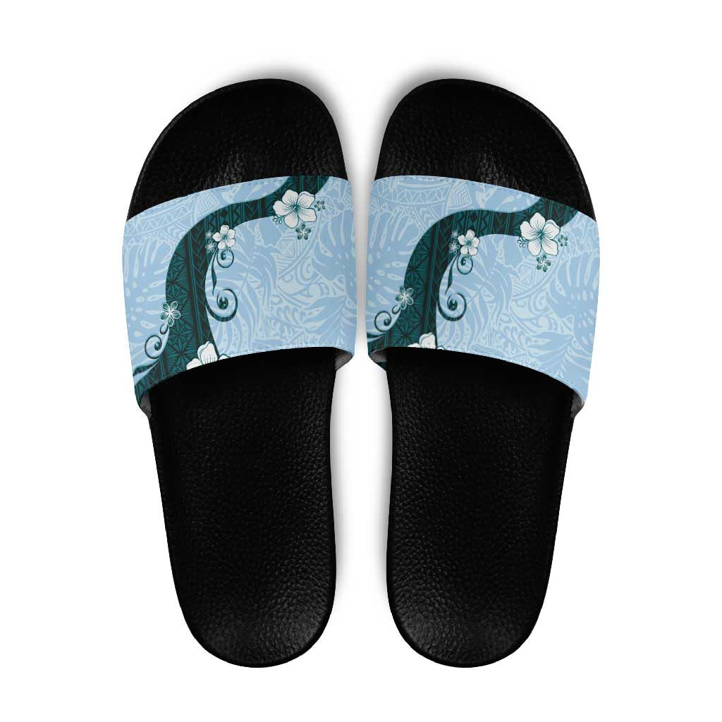 Polynesia Hibiscus Slide Sandals Sky Blue Curve Motif LT05 Blue - Polynesian Pride