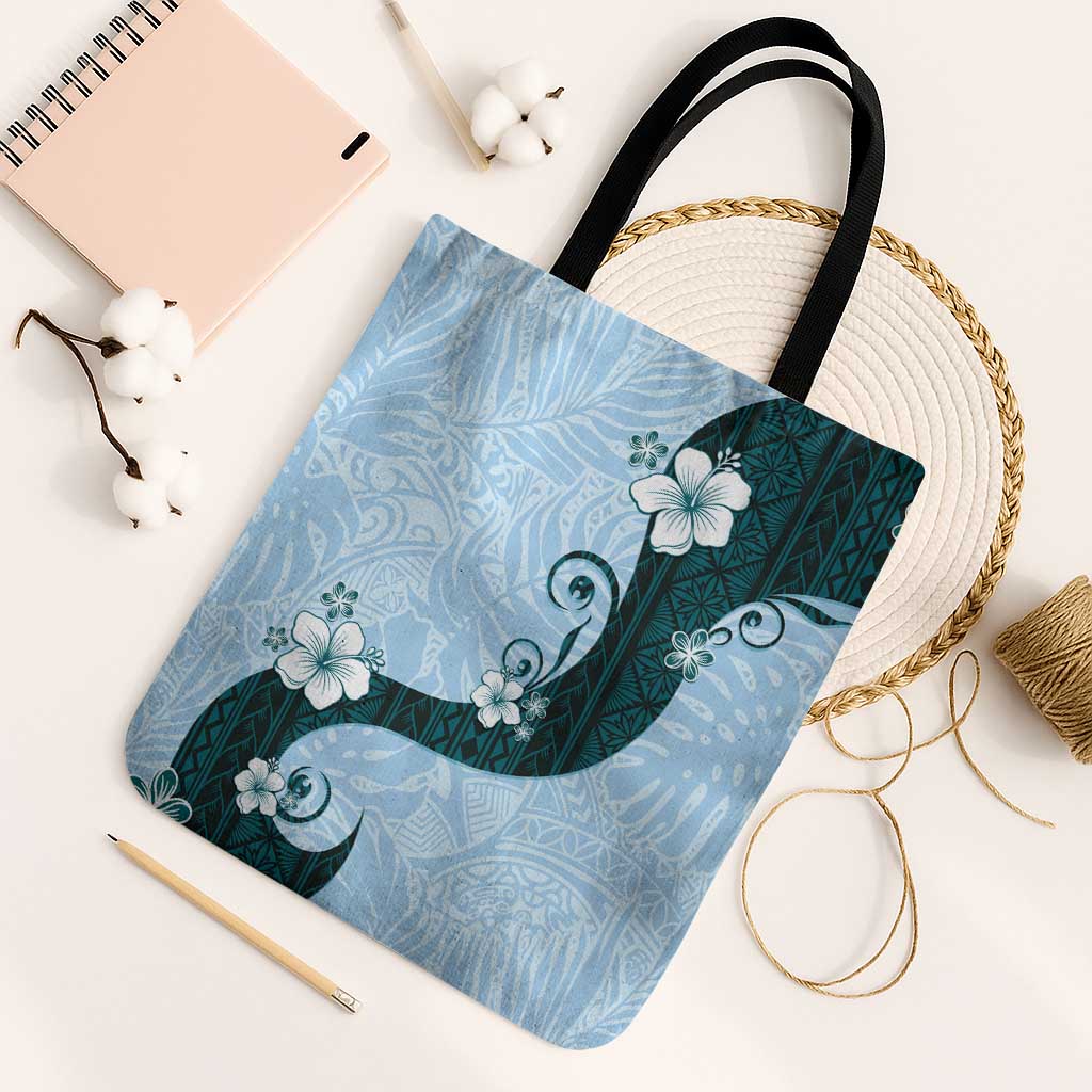 Polynesia Hibiscus Tote Bag Sky Blue Curve Motif LT05 Black Strap One Size Blue - Polynesian Pride
