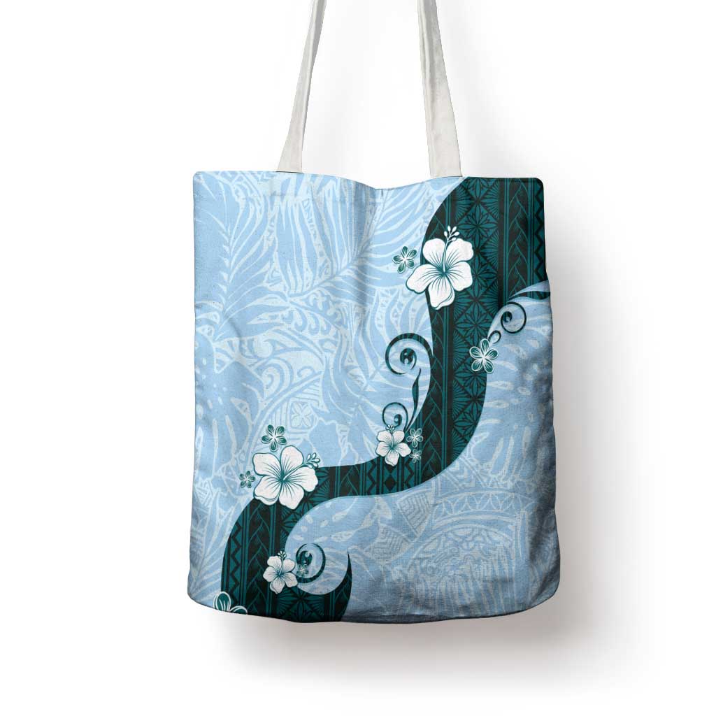 Polynesia Hibiscus Tote Bag Sky Blue Curve Motif LT05 - Polynesian Pride