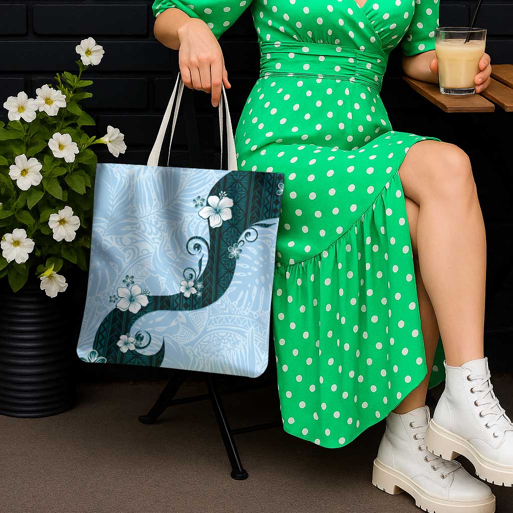 Polynesia Hibiscus Tote Bag Sky Blue Curve Motif LT05 - Polynesian Pride