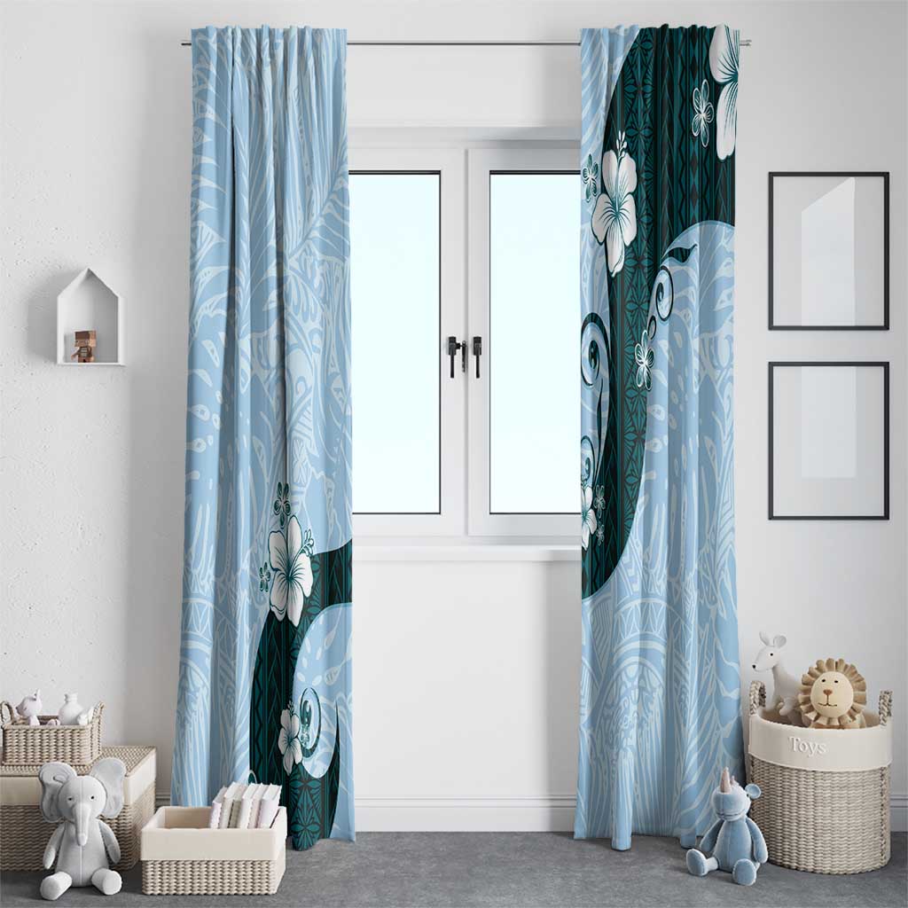 Polynesia Hibiscus Window Curtain Sky Blue Curve Motif LT05 - Polynesian Pride