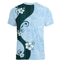 Polynesia Hibiscus Women V-Neck T-Shirt Sky Blue Curve Motif LT05 - Polynesian Pride