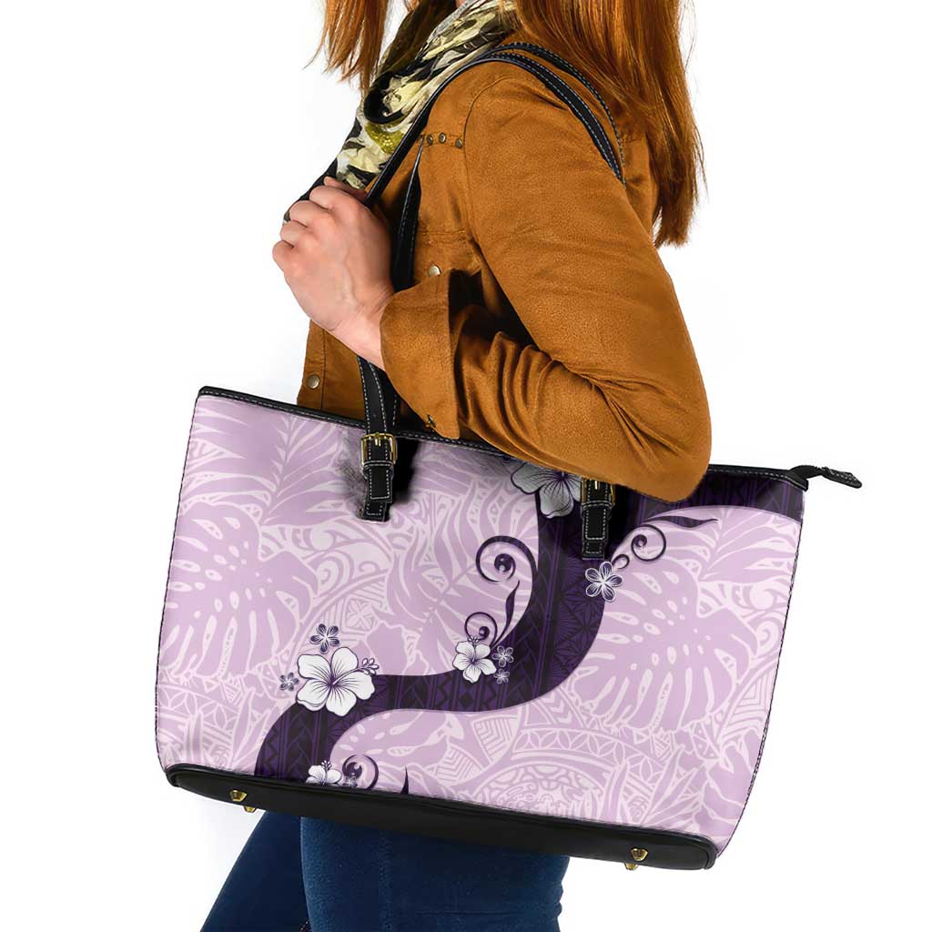 Polynesia Hibiscus Leather Tote Bag Thistle Curve Motif LT05 Purple - Polynesian Pride