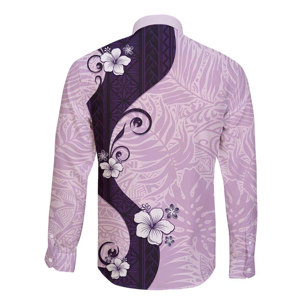 Polynesia Hibiscus Long Sleeve Button Shirt Thistle Curve Motif LT05 - Polynesian Pride
