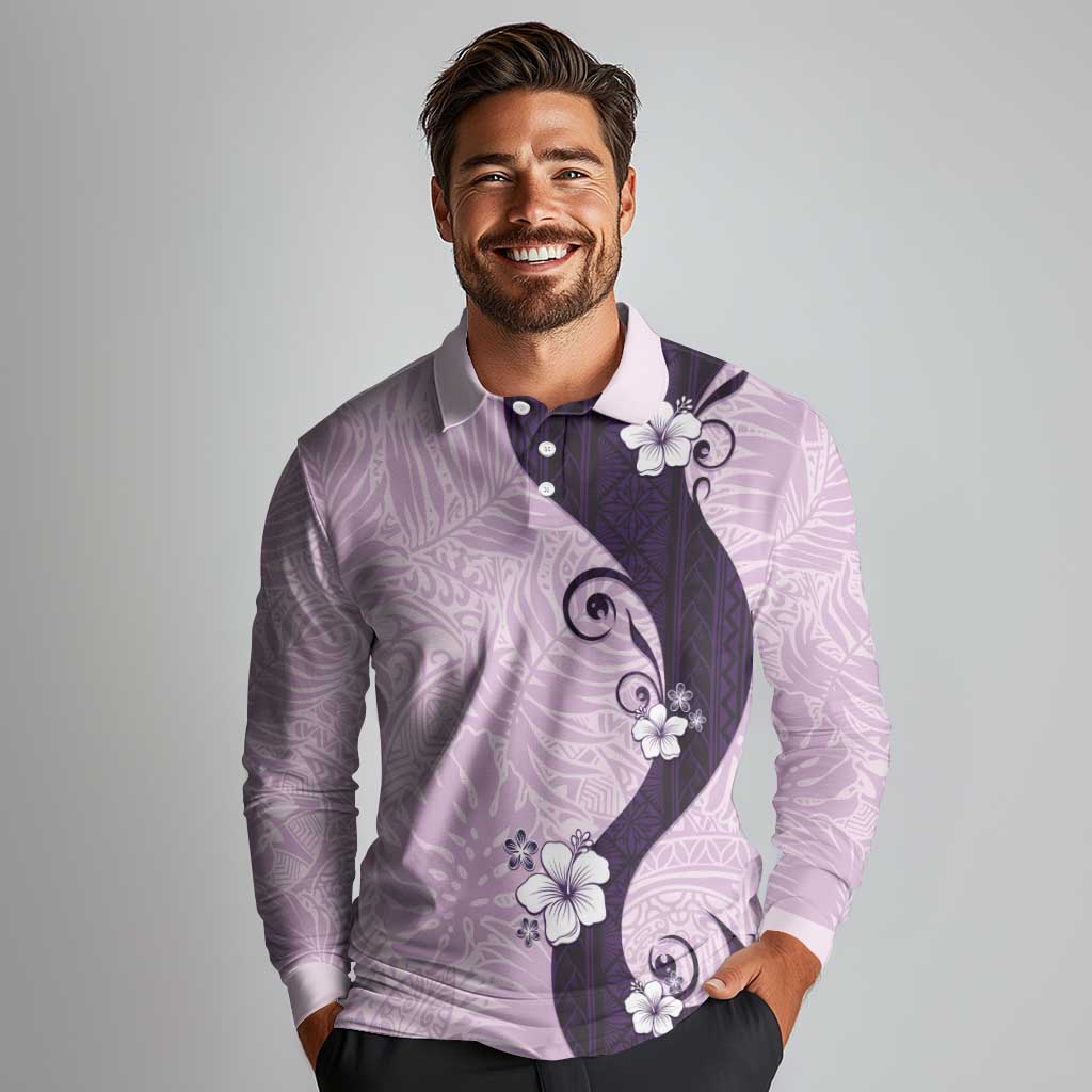 Polynesia Hibiscus Long Sleeve Polo Shirt Thistle Curve Motif LT05 - Polynesian Pride