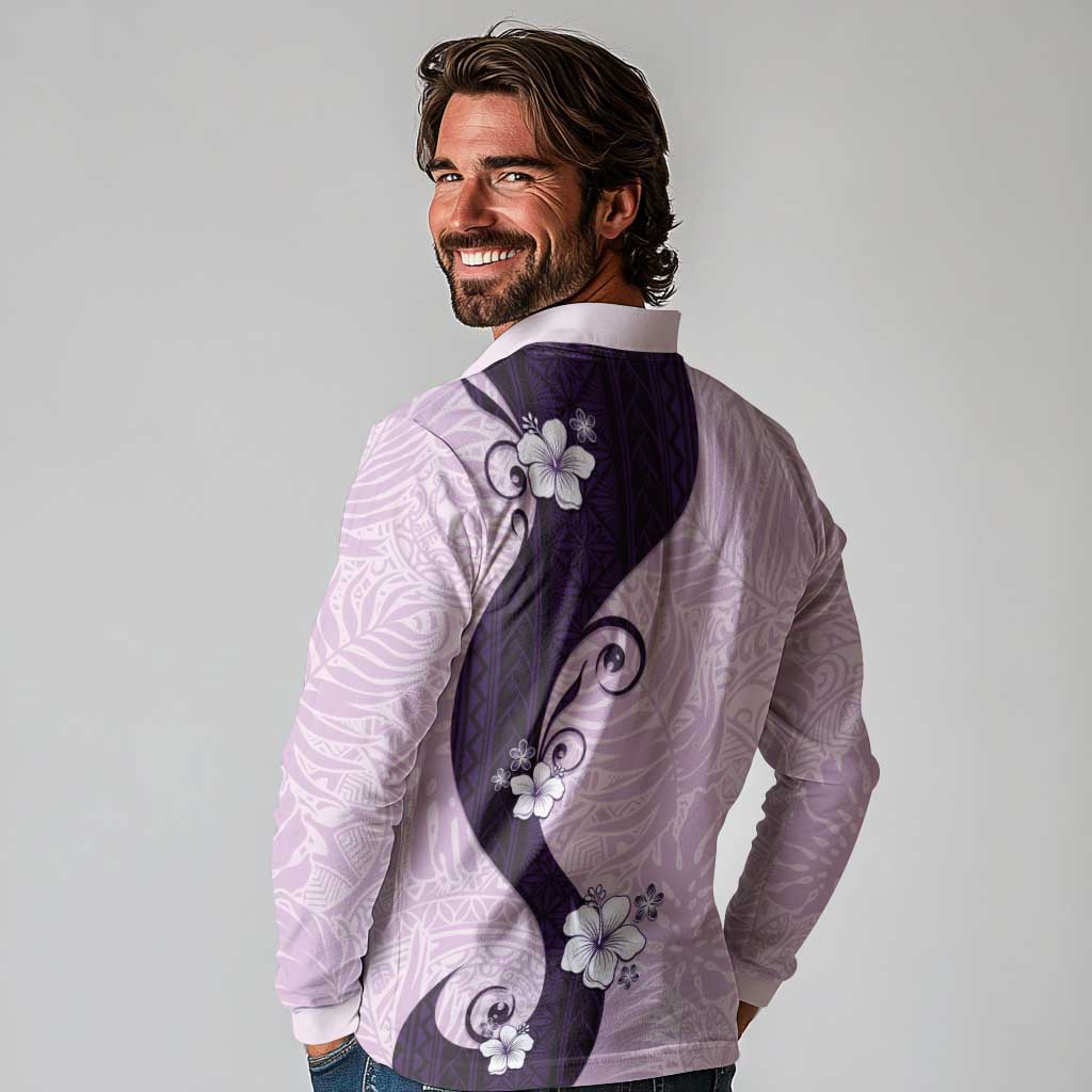 Polynesia Hibiscus Long Sleeve Polo Shirt Thistle Curve Motif LT05 - Polynesian Pride