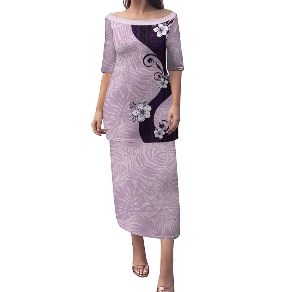 Polynesia Hibiscus Puletasi Thistle Curve Motif LT05 Long Dress Purple - Polynesian Pride
