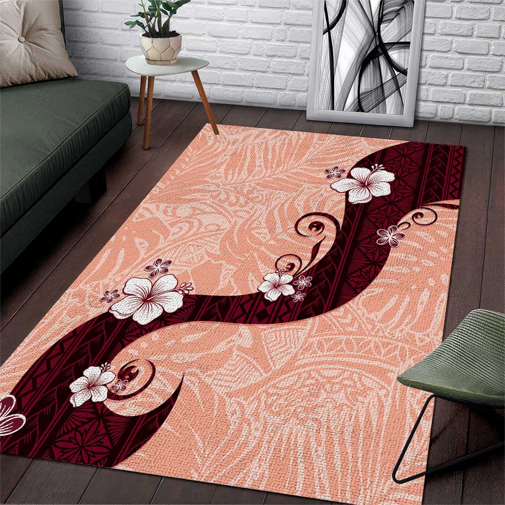 Polynesia Hibiscus Area Rug Rose Bud Curve Motif LT05 Red - Polynesian Pride