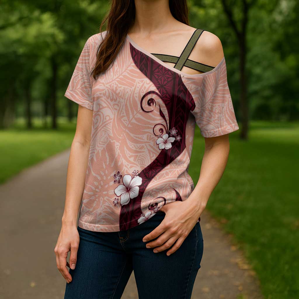 Polynesia Hibiscus Cross Shoulder Shirt Rose Bud Curve Motif LT05 - Polynesian Pride