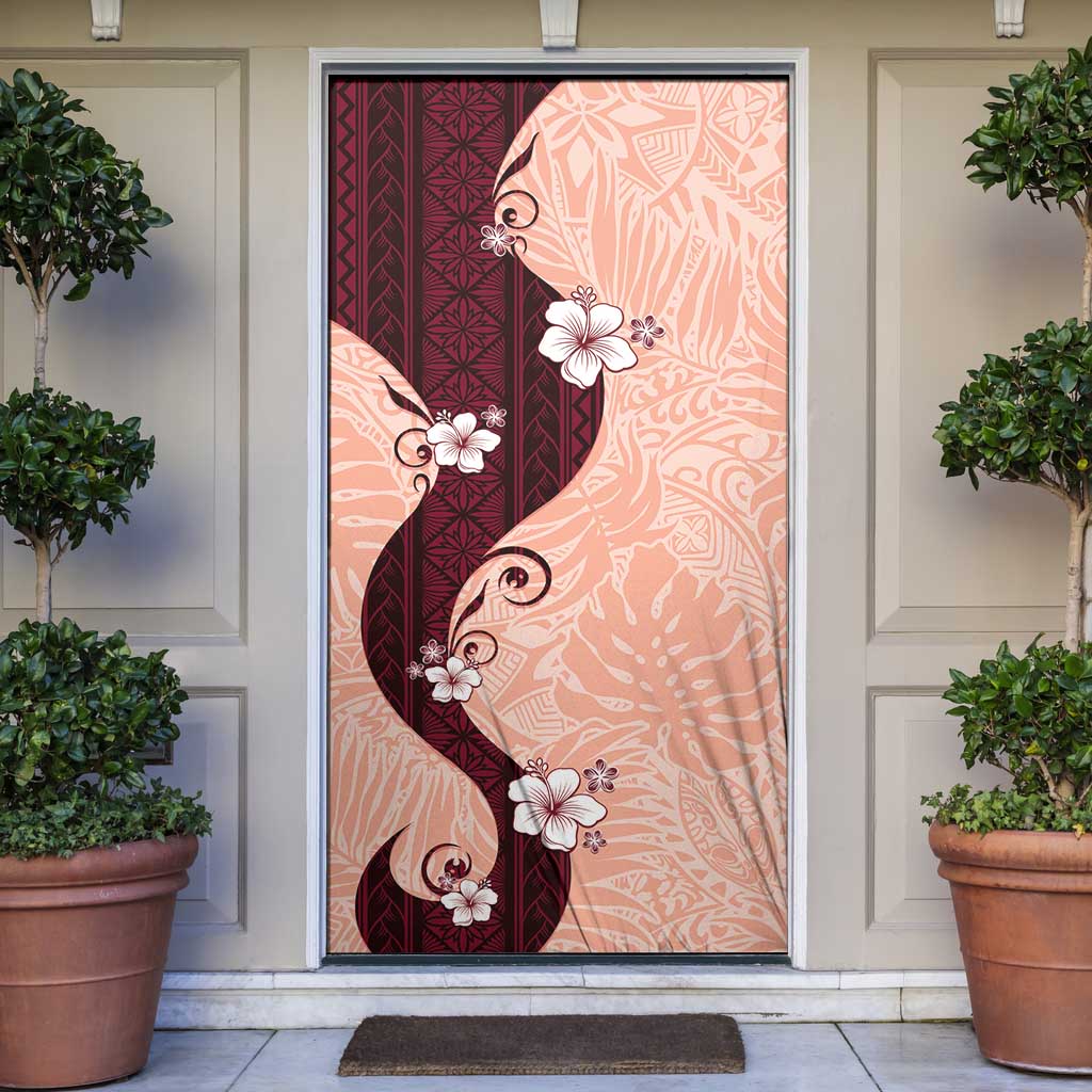 Polynesia Hibiscus Door Cover Rose Bud Curve Motif LT05 Red - Polynesian Pride