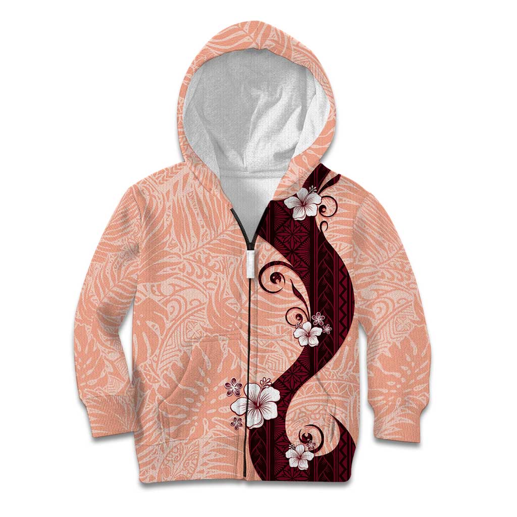 Polynesia Hibiscus Kid Hoodie Rose Bud Curve Motif LT05 Zip Hoodie Red - Polynesian Pride