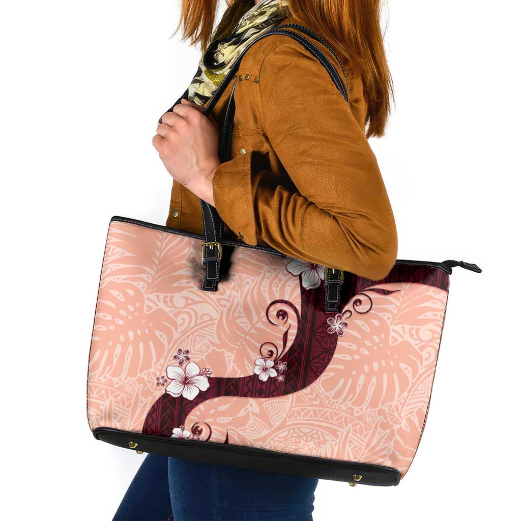 Polynesia Hibiscus Leather Tote Bag Rose Bud Curve Motif LT05 Red - Polynesian Pride