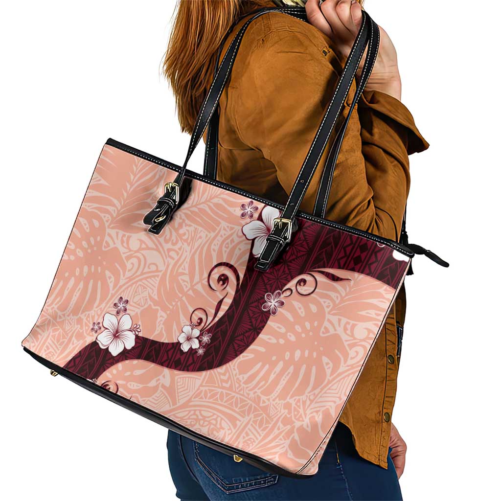 Polynesia Hibiscus Leather Tote Bag Rose Bud Curve Motif LT05 - Polynesian Pride