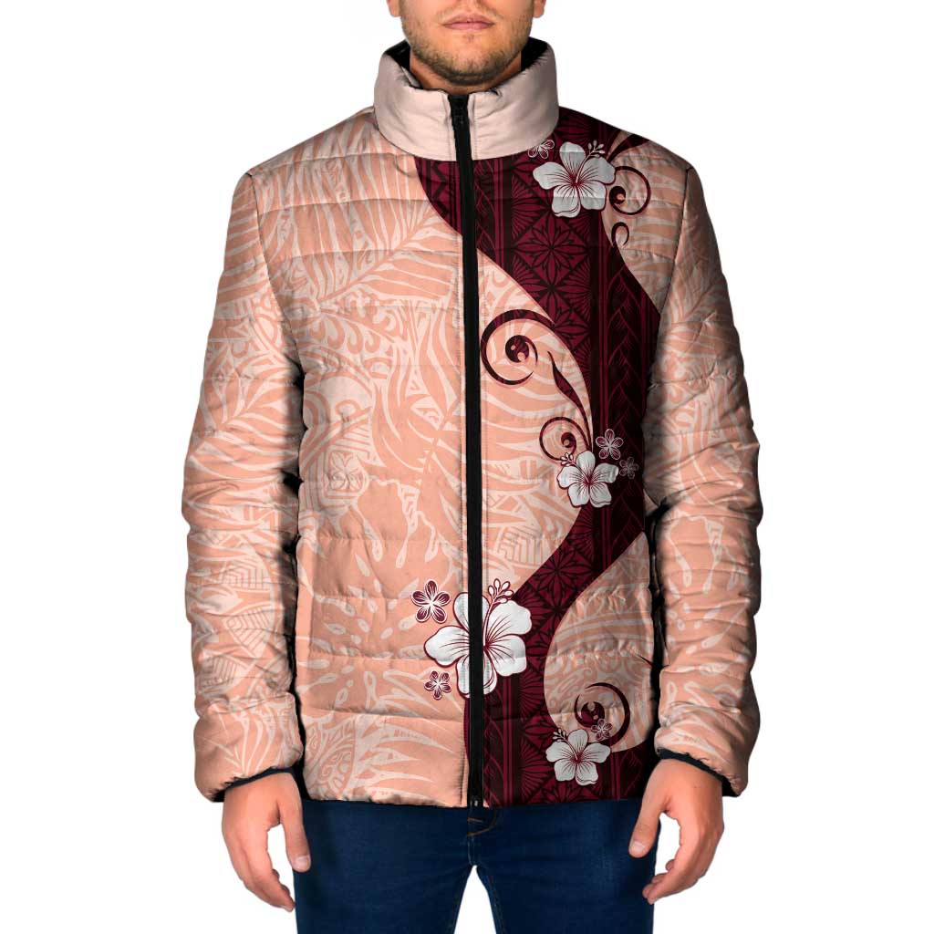 Polynesia Hibiscus Padded Jacket Rose Bud Curve Motif LT05 Men Red - Polynesian Pride