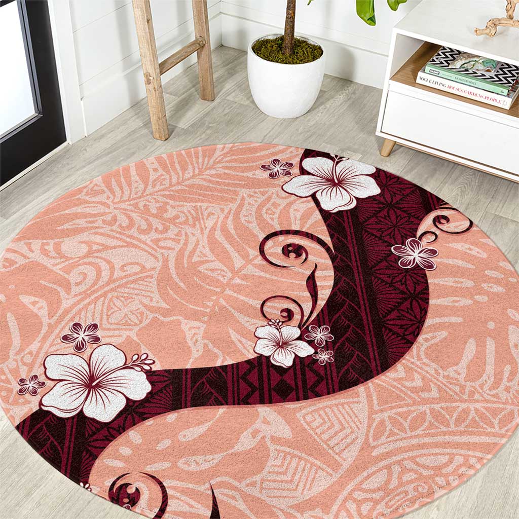 Polynesia Hibiscus Round Carpet Rose Bud Curve Motif LT05 Red - Polynesian Pride