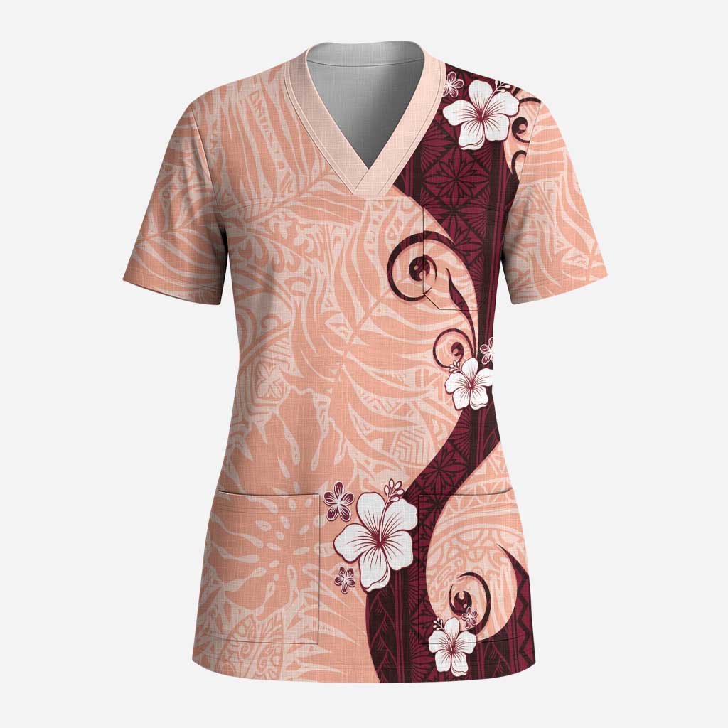 Polynesia Hibiscus Scrub Top Rose Bud Curve Motif LT05 Adult Red - Polynesian Pride