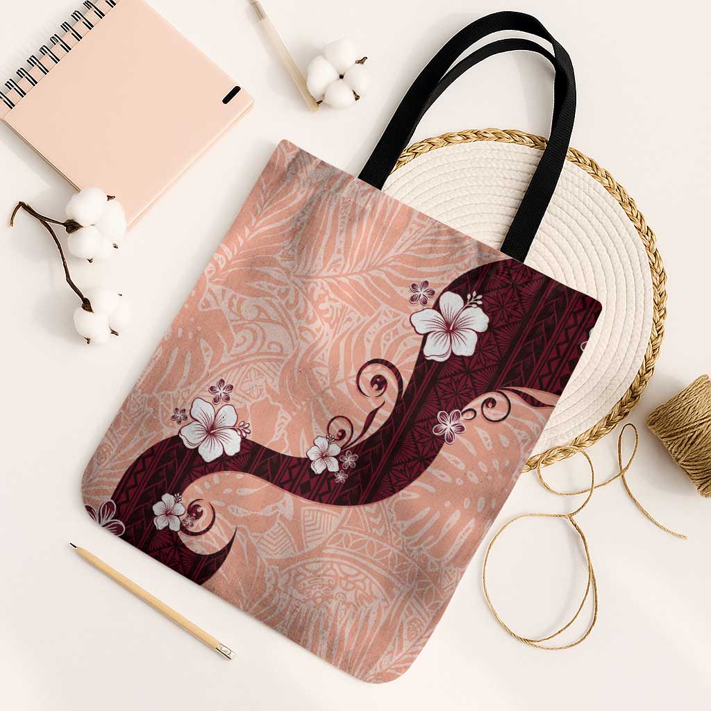 Polynesia Hibiscus Tote Bag Rose Bud Curve Motif LT05 Black Strap One Size Red - Polynesian Pride