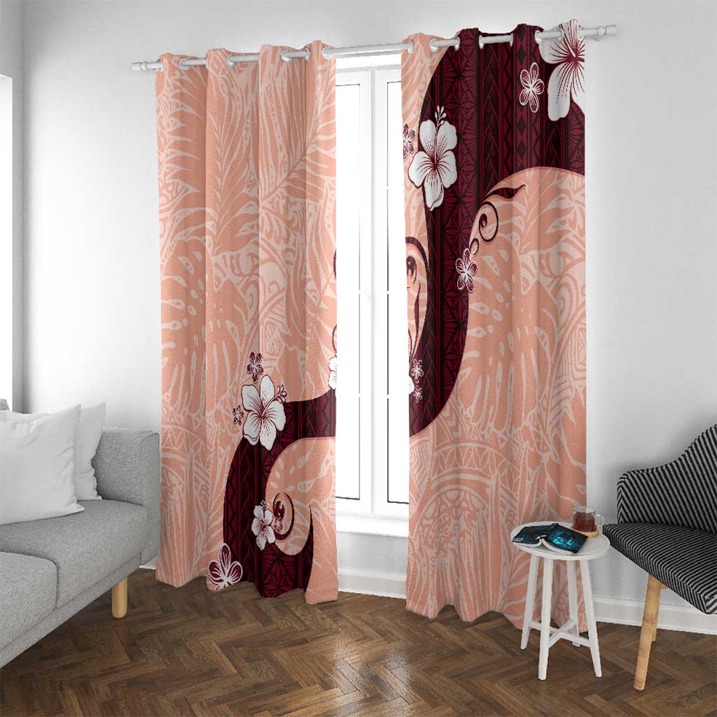 Polynesia Hibiscus Window Curtain Rose Bud Curve Motif LT05 With Grommets Red - Polynesian Pride
