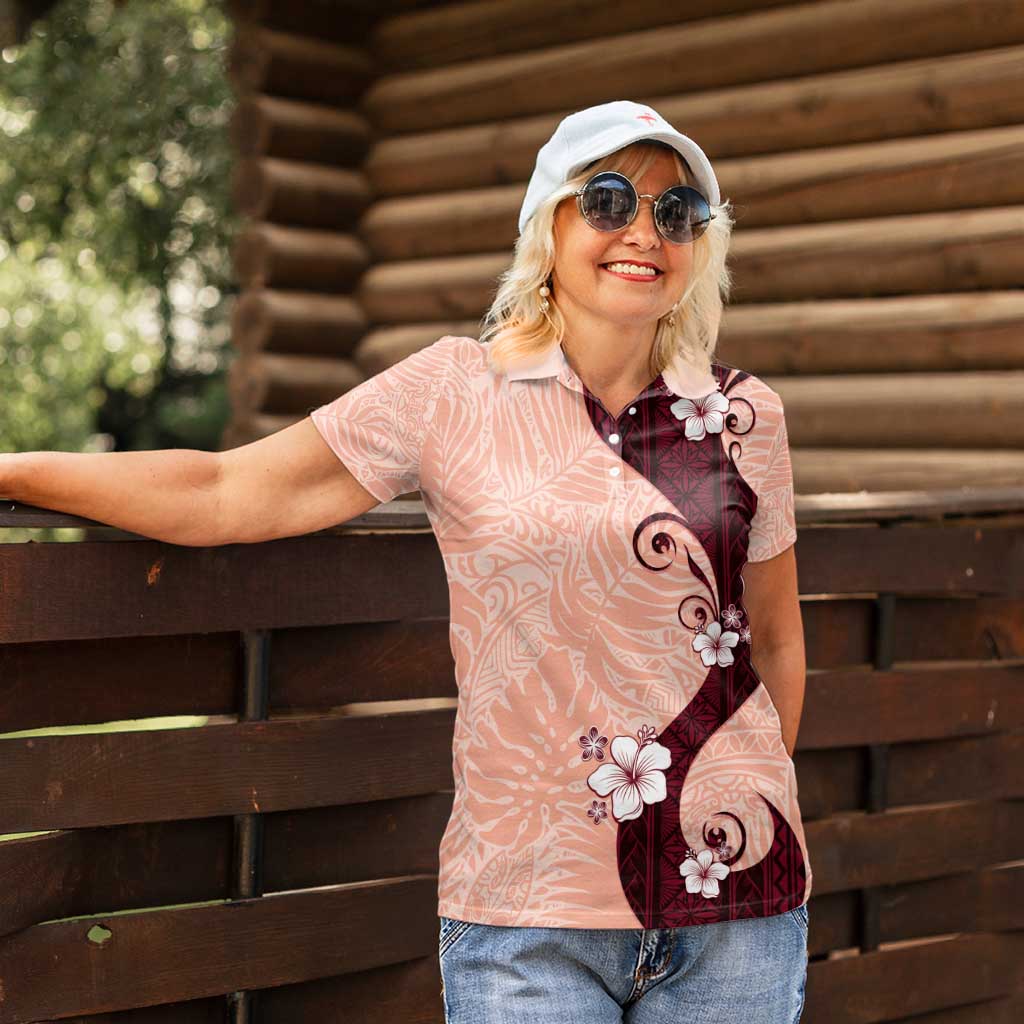 Polynesia Hibiscus Women Polo Shirt Rose Bud Curve Motif LT05 - Polynesian Pride