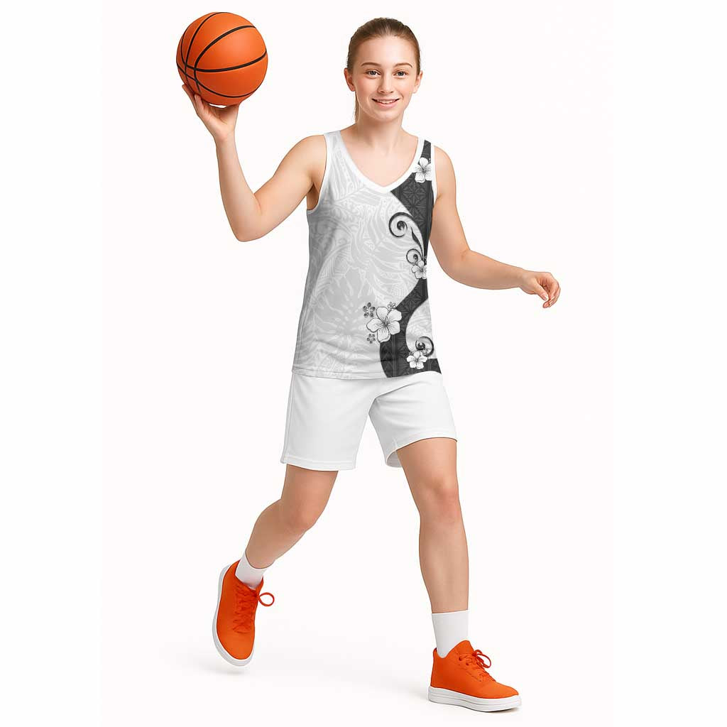 Polynesia Hibiscus Basketball Jersey White Curve Motif LT05 - Polynesian Pride