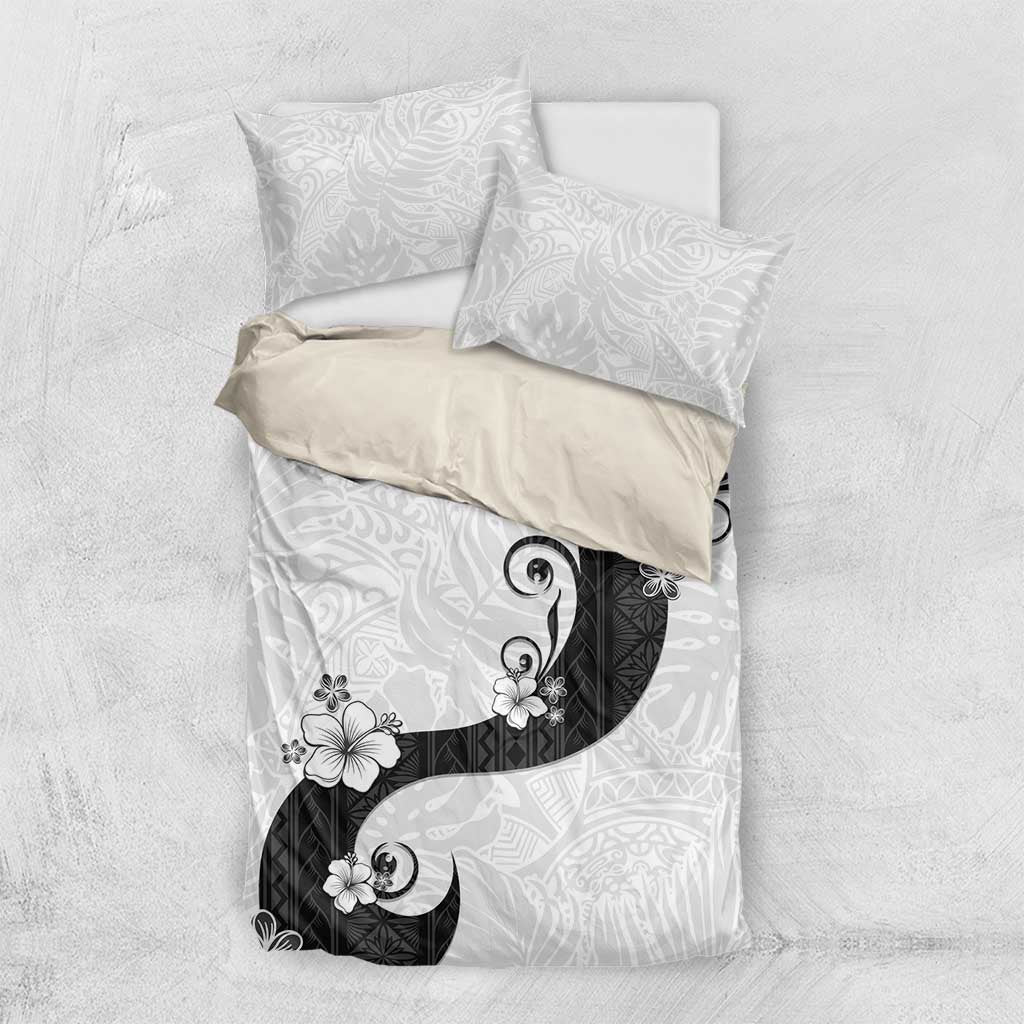 Polynesia Hibiscus Bedding Set White Curve Motif LT05 US Twin 172cm x 218cm White - Polynesian Pride