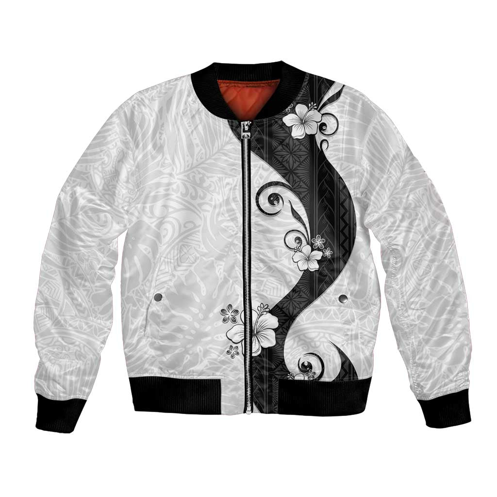 Polynesia Hibiscus Bomber Jacket White Curve Motif LT05 Unisex White - Polynesian Pride