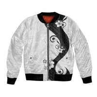 Polynesia Hibiscus Bomber Jacket White Curve Motif LT05 Unisex White - Polynesian Pride
