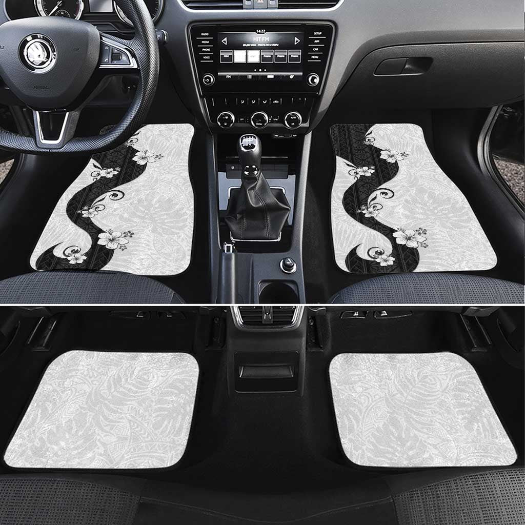 Polynesia Hibiscus Car Mats White Curve Motif LT05 Set 4pcs White - Polynesian Pride