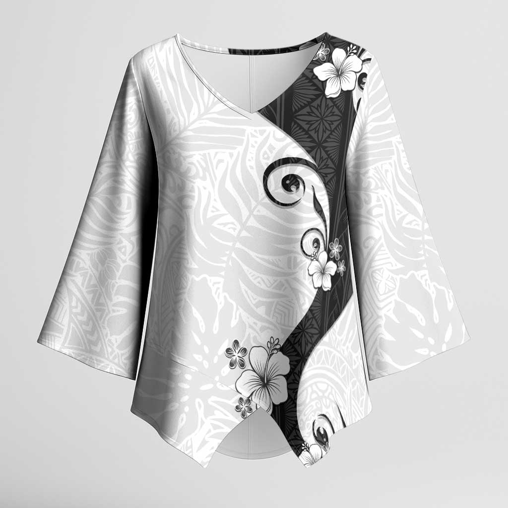 Polynesia Hibiscus Kimono Sleeve Blouse White Curve Motif LT05 Female White - Polynesian Pride