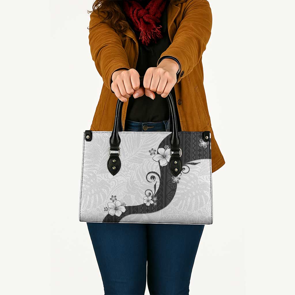 Polynesia Hibiscus Leather Bag White Curve Motif LT05 - Polynesian Pride