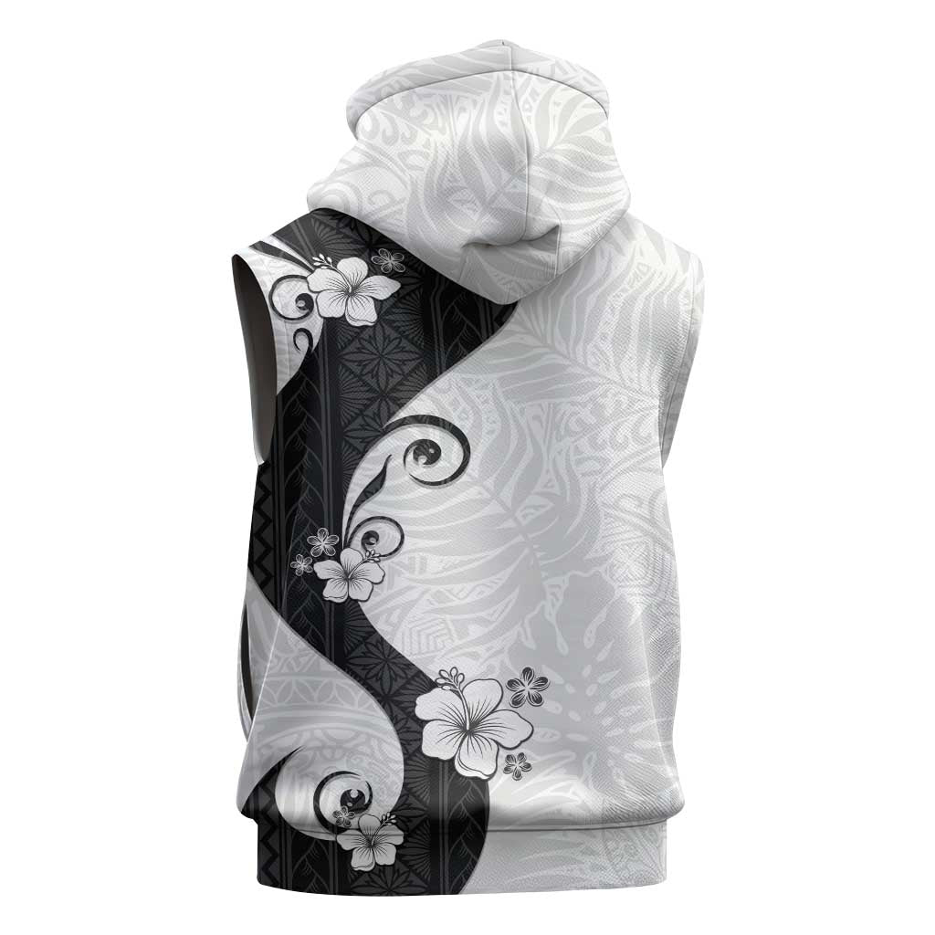 Polynesia Hibiscus Sleeveless Zip Hoodie White Curve Motif LT05 - Polynesian Pride