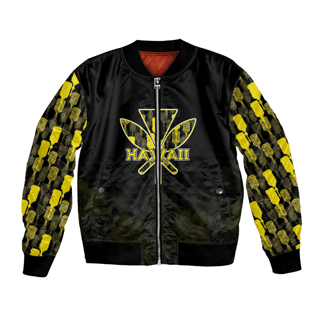 Personalised Aloha Hawaii Kahili Bomber Jacket Kanaka Maoli With Kakau Pattern LT05 Unisex Black - Polynesian Pride
