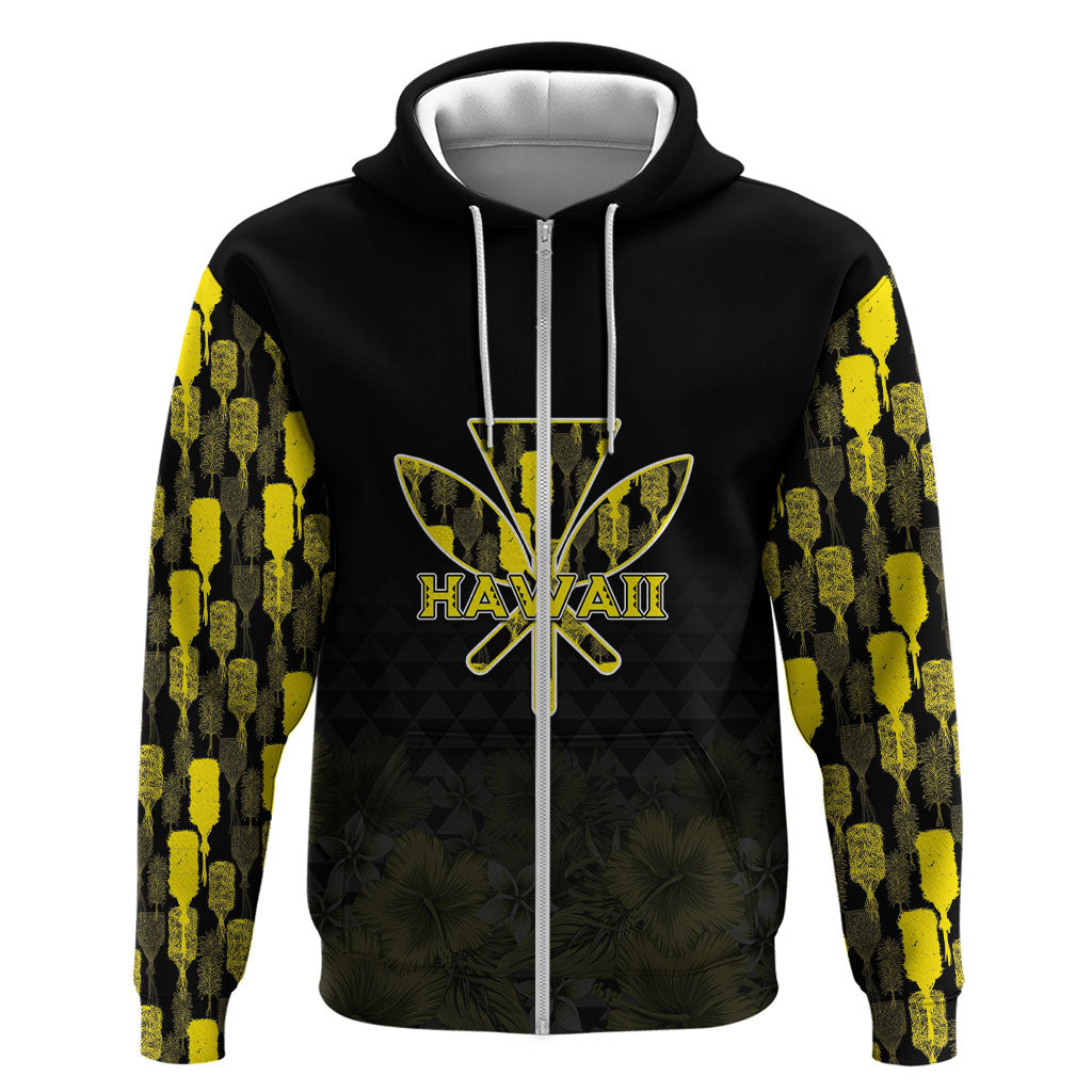 Personalised Aloha Hawaii Kahili Hoodie Kanaka Maoli With Kakau Pattern LT05 Zip Hoodie Black - Polynesian Pride