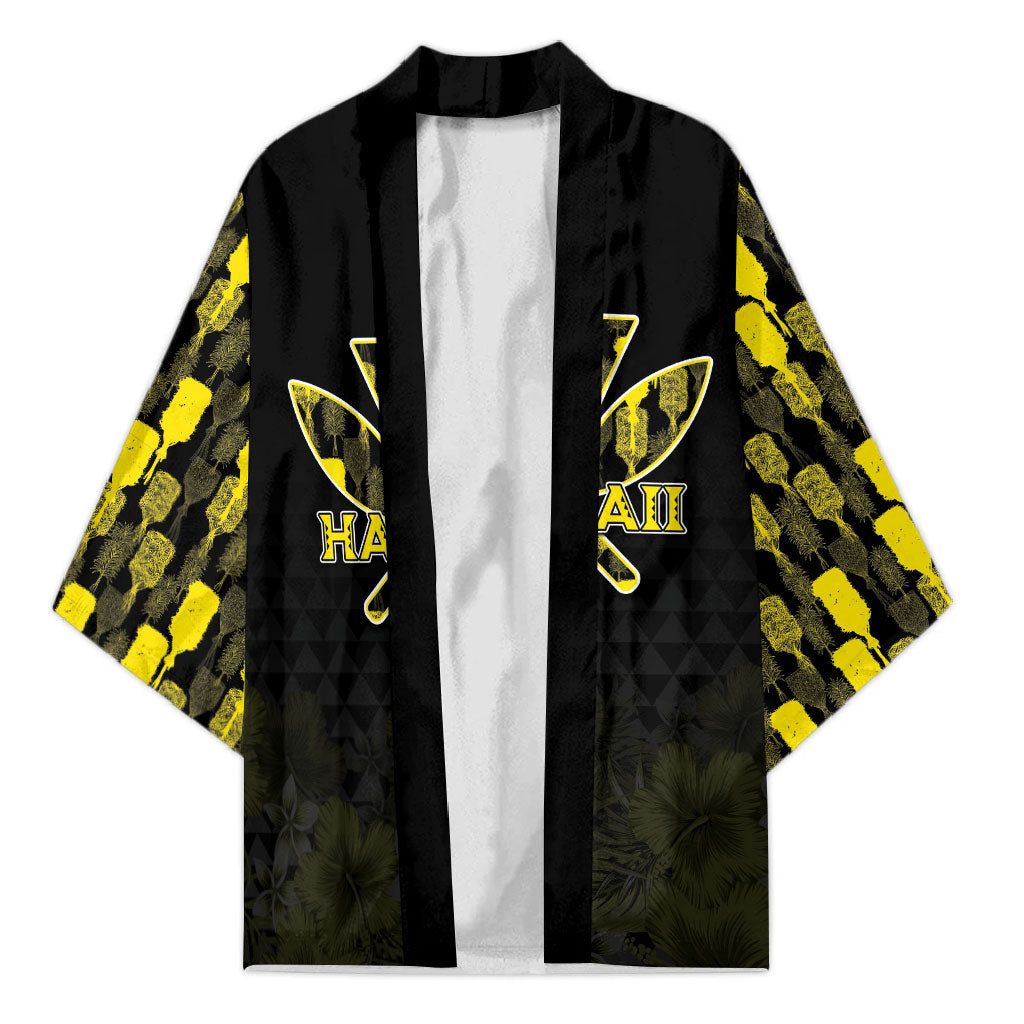 Personalised Aloha Hawaii Kahili Kimono Kanaka Maoli With Kakau Pattern LT05 Unisex Black - Polynesian Pride