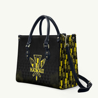 Aloha Hawaii Kahili Leather Bag Kanaka Maoli With Kakau Pattern LT05 Black - Polynesian Pride