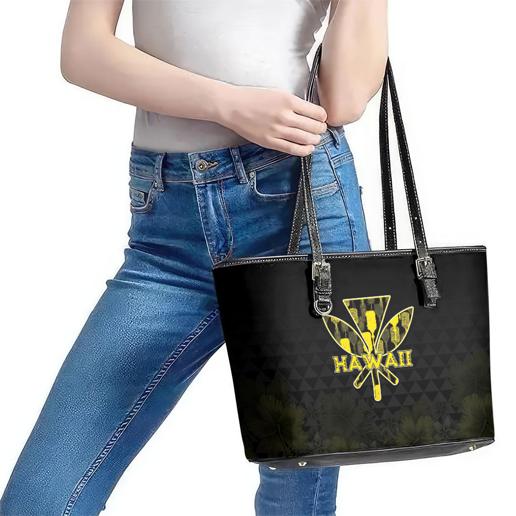 Aloha Hawaii Kahili Leather Tote Bag Kanaka Maoli With Kakau Pattern LT05 - Polynesian Pride