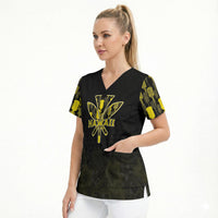 Personalised Aloha Hawaii Kahili Scrub Top Kanaka Maoli With Kakau Pattern LT05 - Polynesian Pride