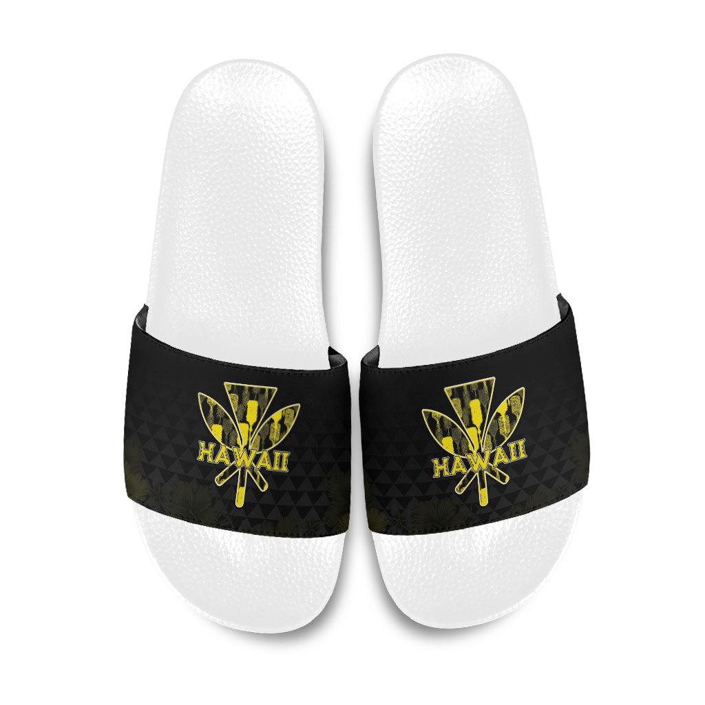 Aloha Hawaii Kahili Slide Sandals Kanaka Maoli With Kakau Pattern LT05 Black - Polynesian Pride