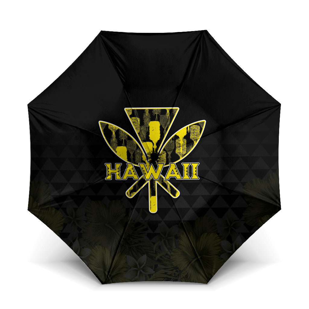 Aloha Hawaii Kahili Umbrella Kanaka Maoli With Kakau Pattern LT05 One Size Folded 11.42 inch Opened Diameter 37.4 inch Black - Polynesian Pride