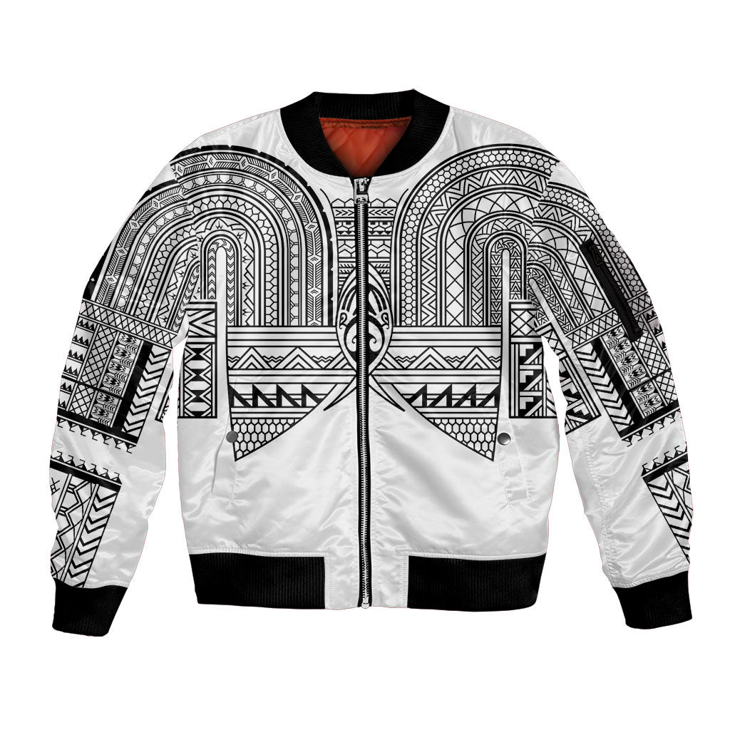 Philippines Igorot Tribal Inspired Sleeve Zip Bomber Jacket White Version LT05 Unisex White - Polynesian Pride