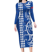 Samoa HRPP Party Long Sleeve Bodycon Dress Polynesian Pattern LT05 Long Dress Blue - Polynesian Pride
