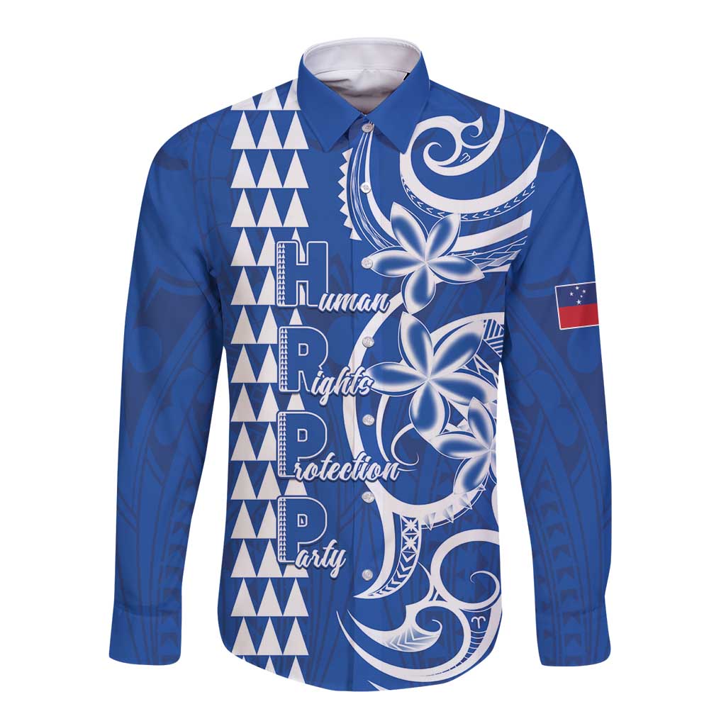Samoa HRPP Party Long Sleeve Button Shirt Polynesian Pattern LT05 Unisex Blue - Polynesian Pride
