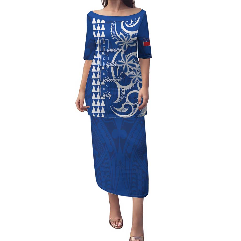 Samoa HRPP Party Puletasi Polynesian Pattern LT05 Long Dress Blue - Polynesian Pride